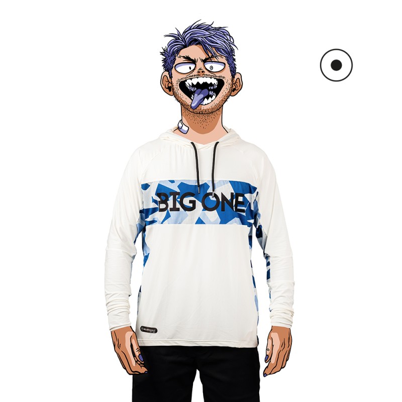 Big One UPF50+ Solar Protection Hoodie "Amazzonia" Geometric Camo Blue
